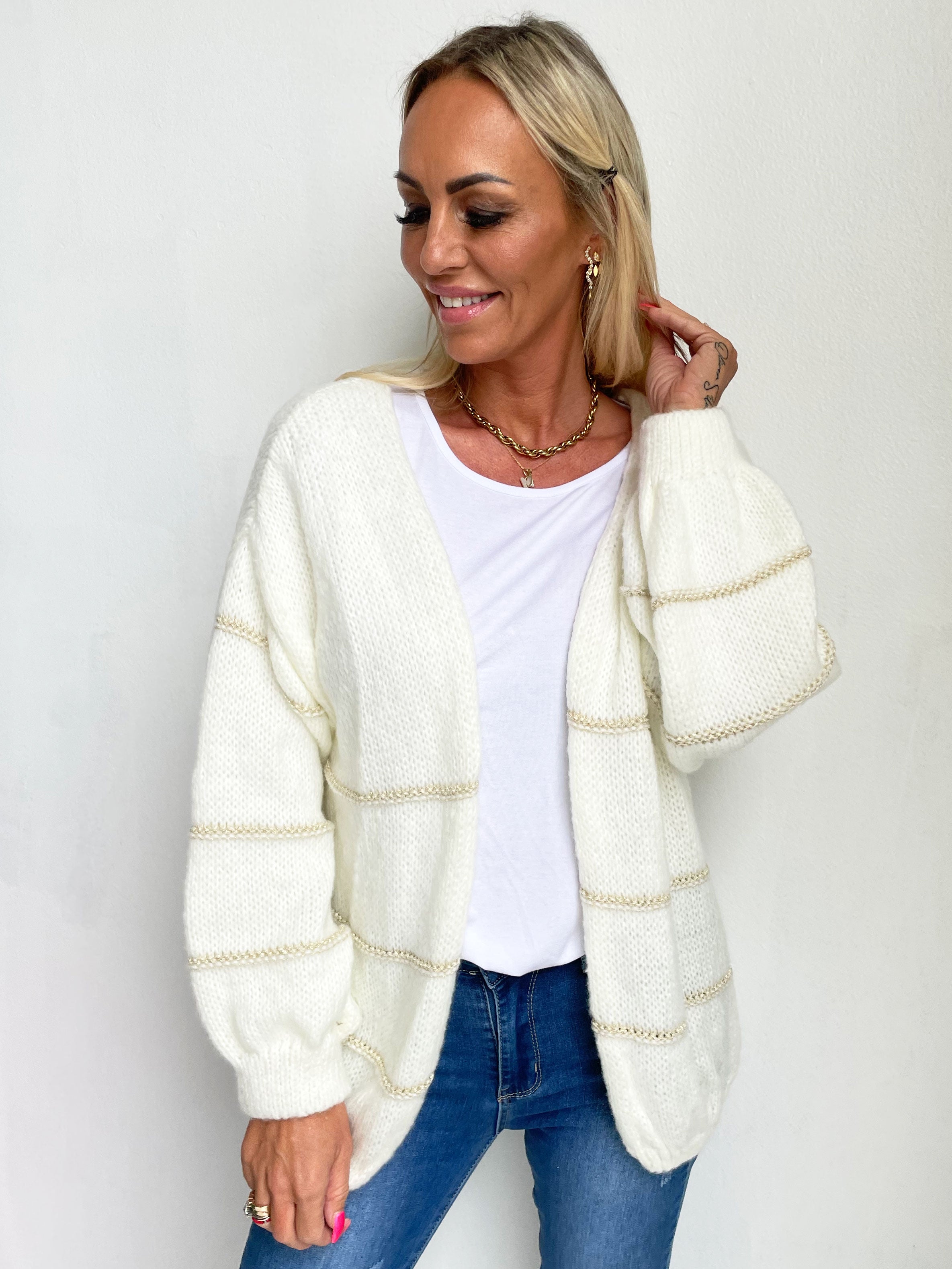 Yanira - Strikket cardigan med guldstriber